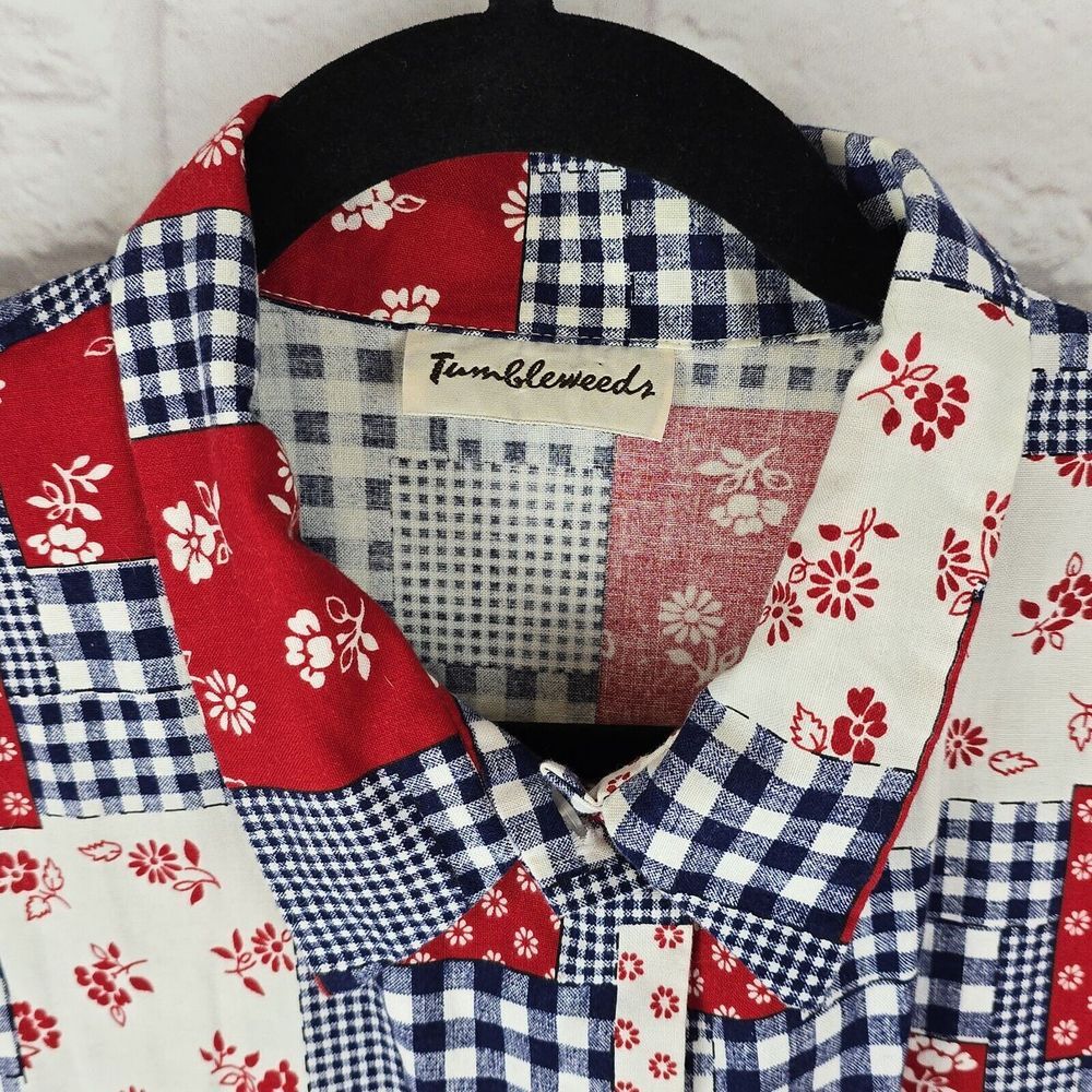 Vintage Tumbleweeds‎ Patchwork Button-Up Shirt Floral Gingham Women's M - Picture 3 of 8